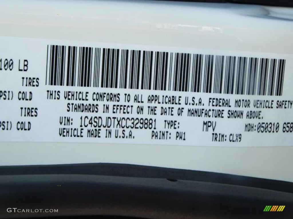 2012 Durango Color Code PW1 for Stone White Photo #66857378