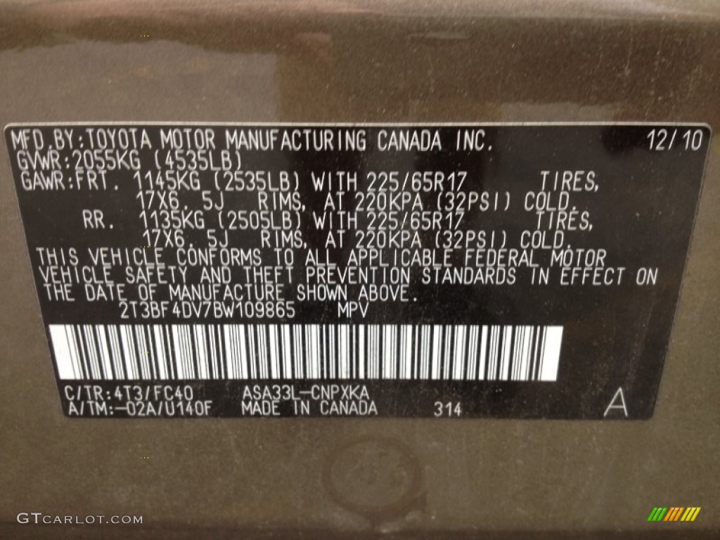 2011 RAV4 Color Code 4T3 for Pyrite Metallic Photo #66865896