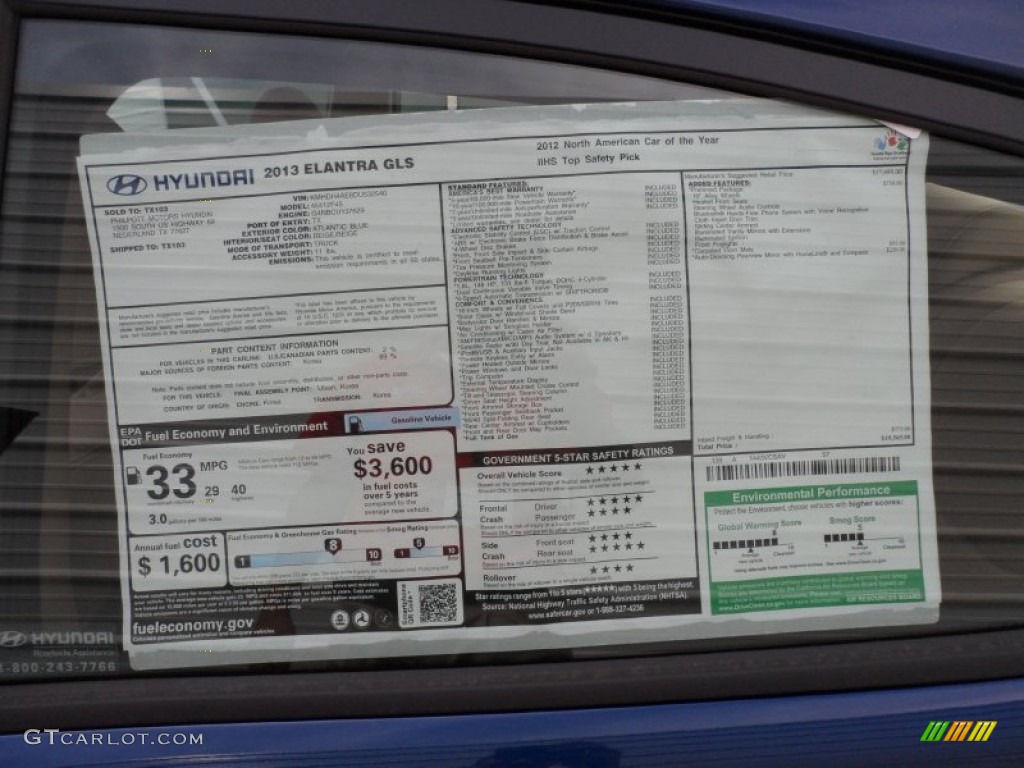 2013 Elantra GLS - Atlantic Blue / Beige photo #36