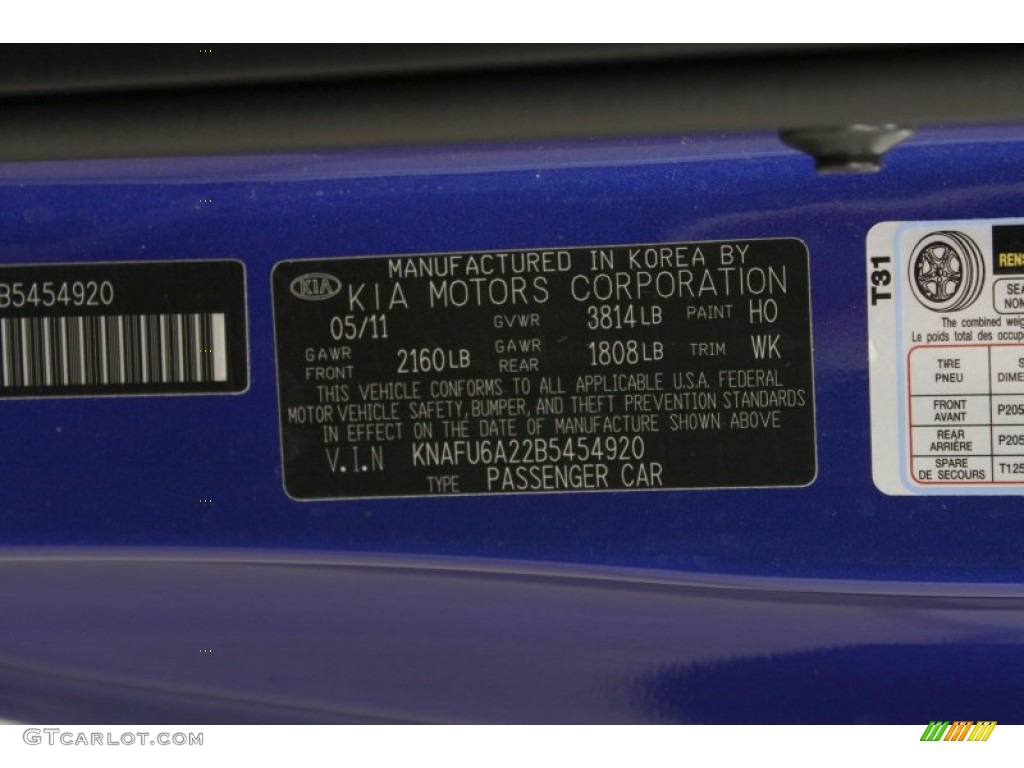 2011 Forte Koup Color Code H0 for Corsa Blue Photo #66879290