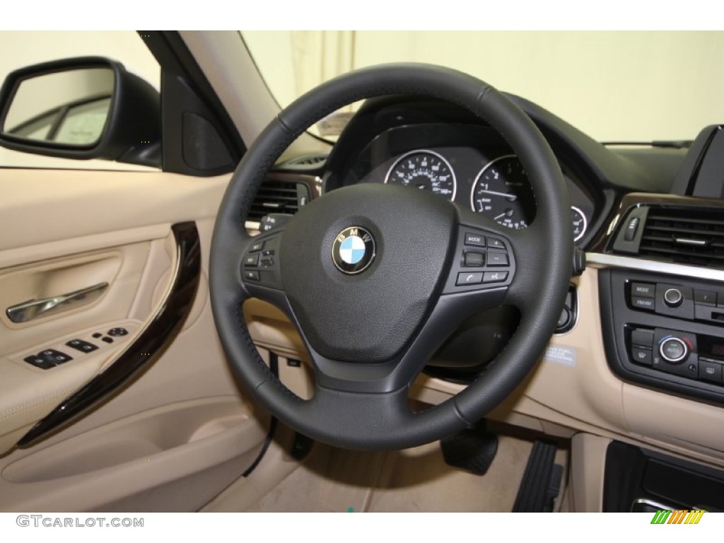 2012 BMW 3 Series 335i Sedan Venetian Beige Steering Wheel Photo #66902764