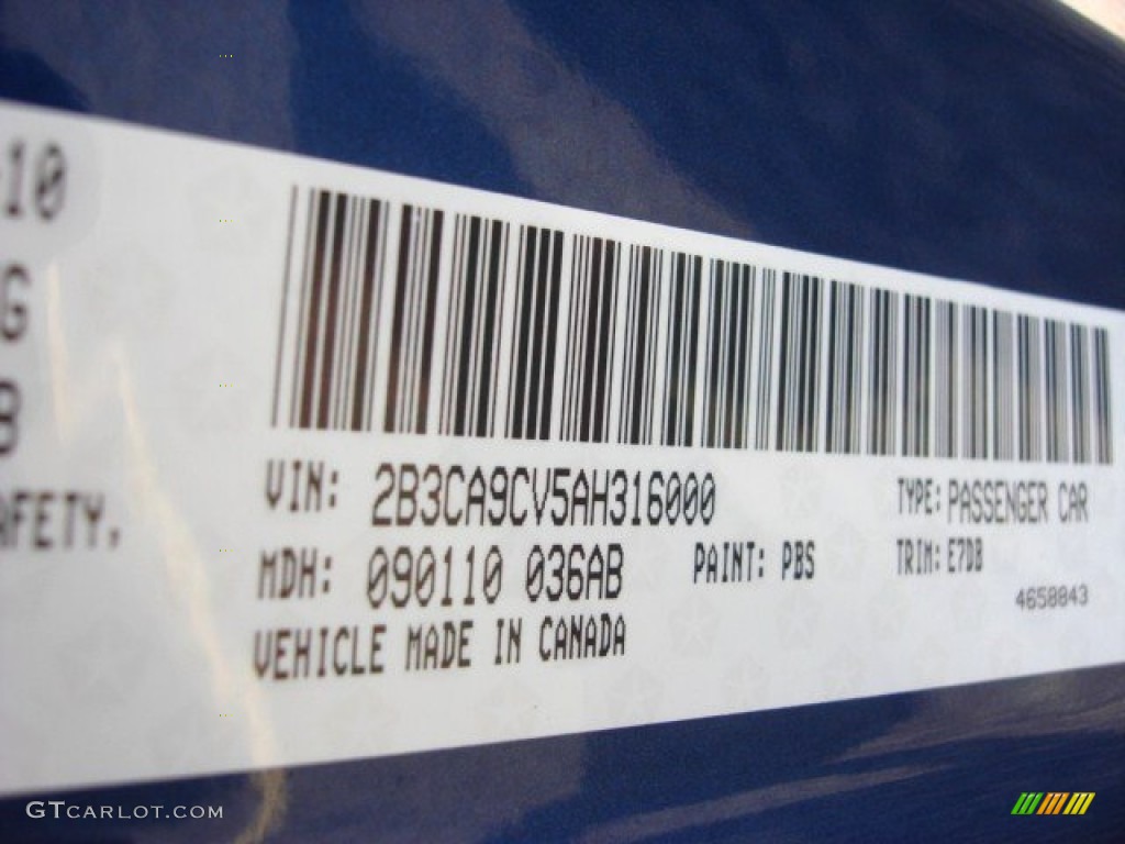 2010 Charger Color Code PBS for Deep Water Blue Pearl Photo #66905833