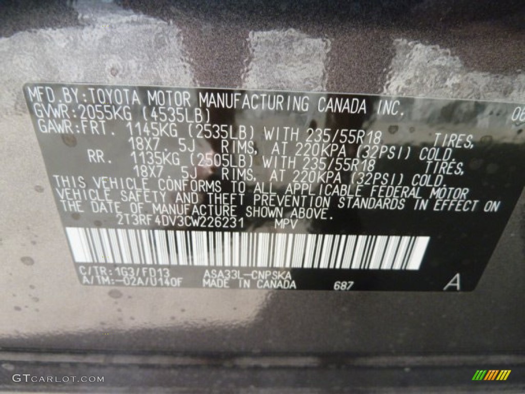 2012 RAV4 Color Code 1G3 for Magnetic Gray Metallic Photo #66907564