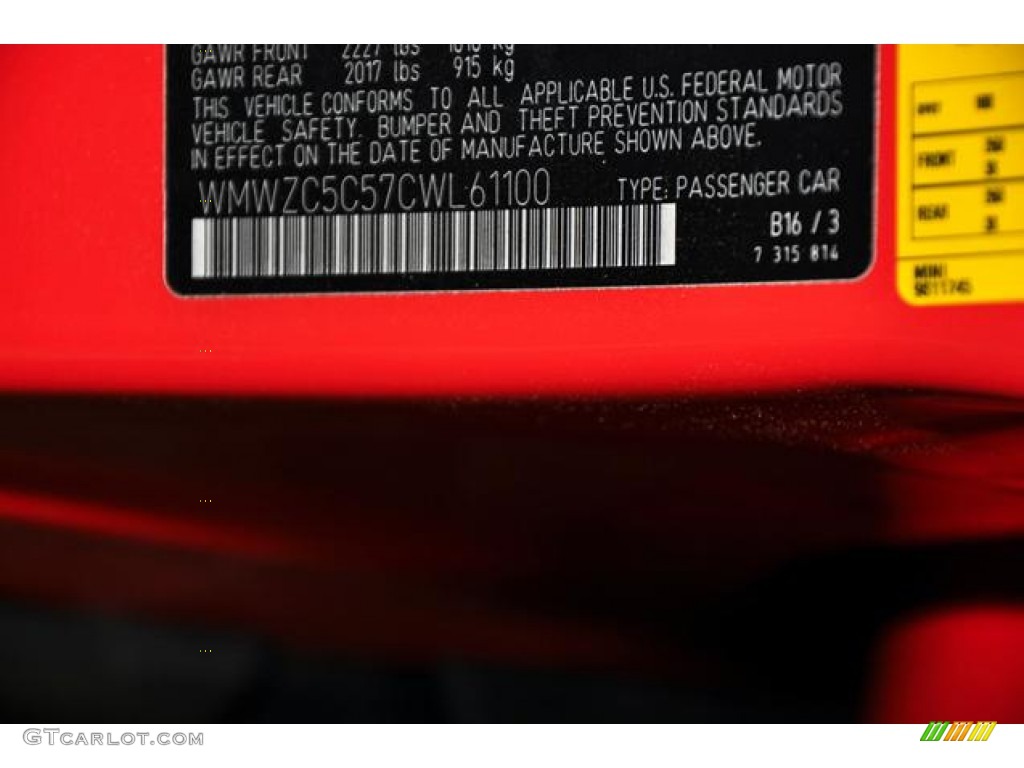 2012 Cooper Color Code B16 for Pure Red Photo #66917941
