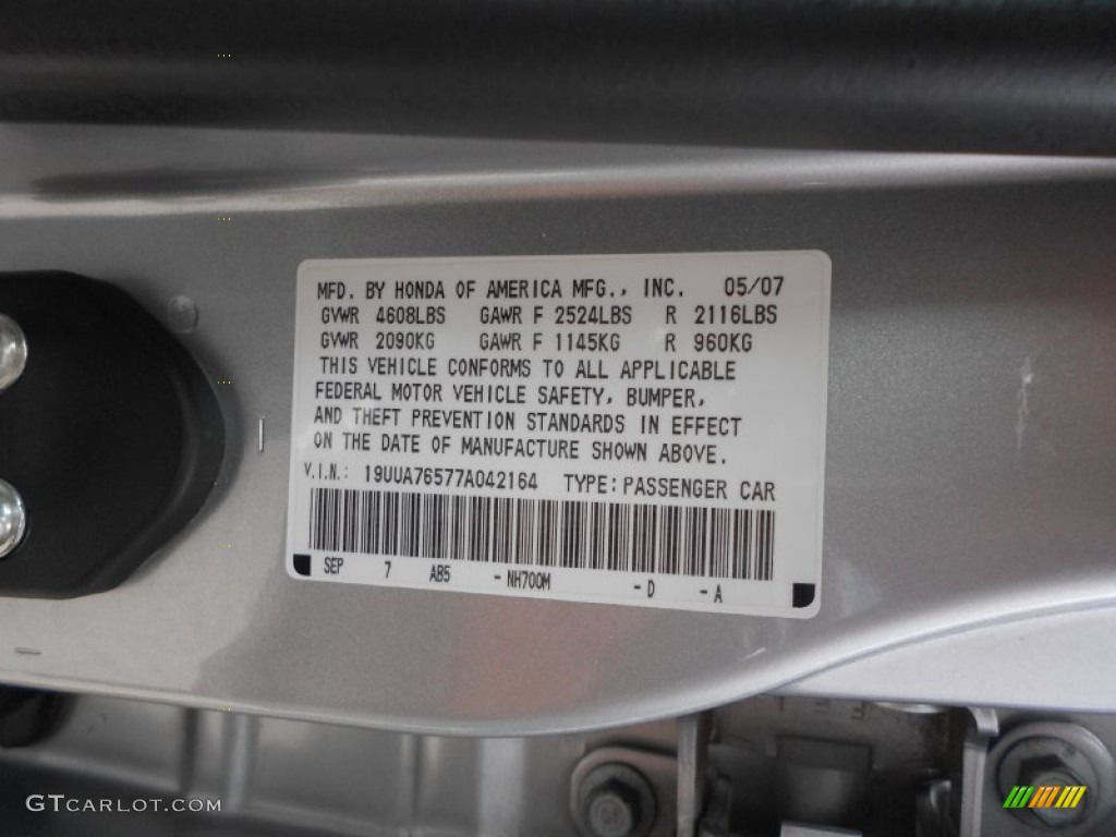 2007 TL Color Code NH700M for Alabaster Silver Metallic Photo #66922174