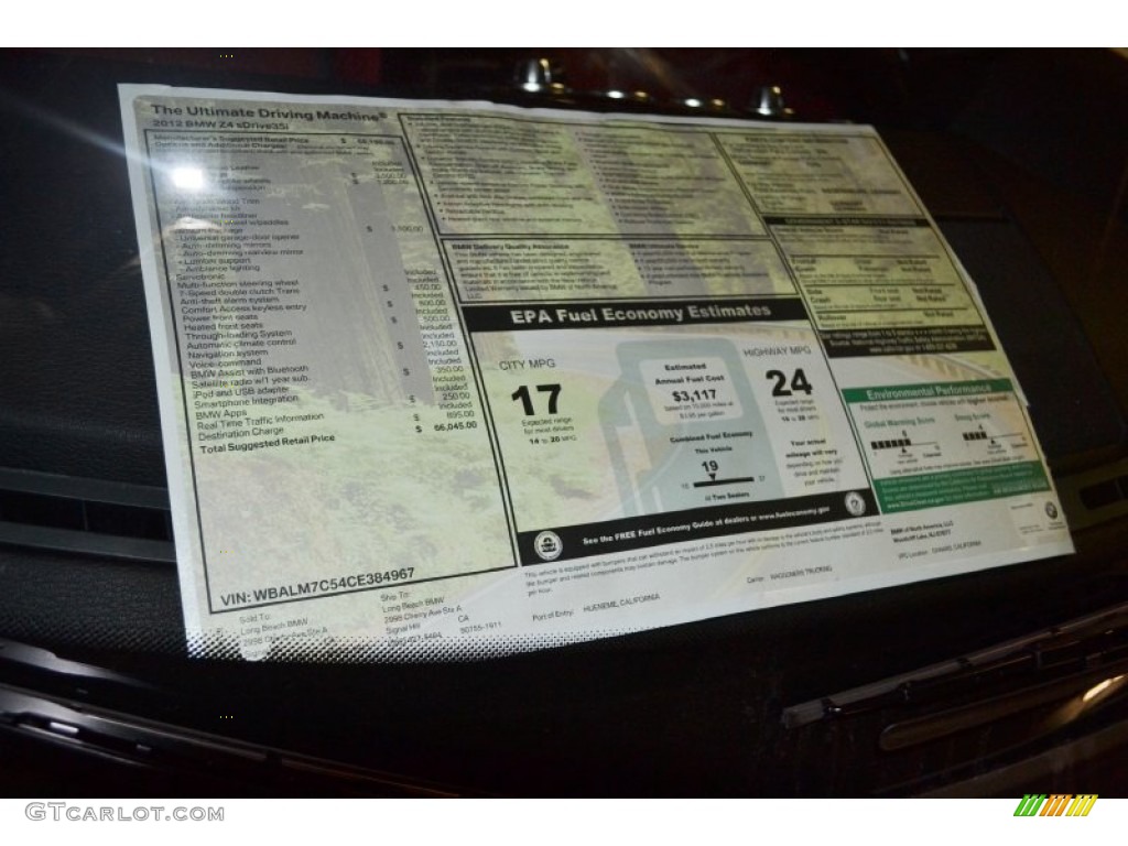 2012 BMW Z4 sDrive35i Window Sticker Photo #66930091