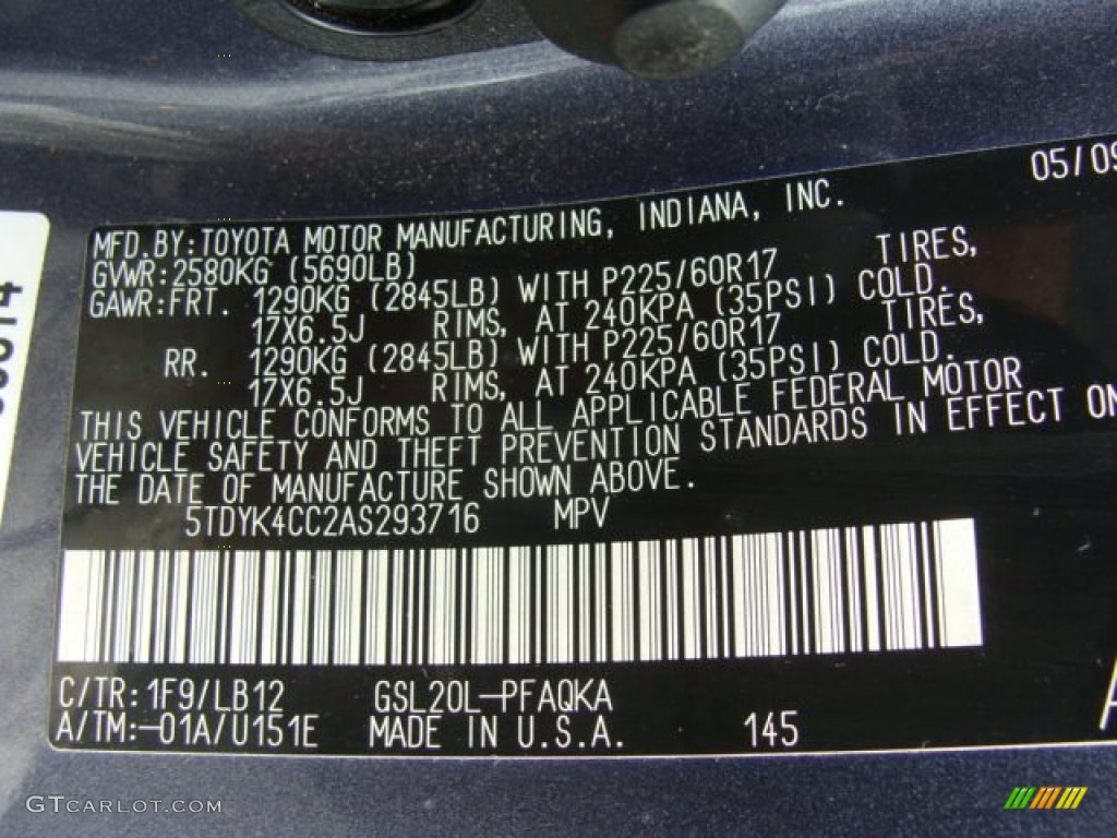 2010 Toyota Sienna Limited Color Code Photos