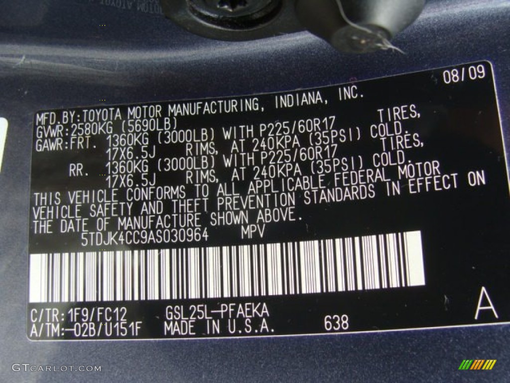 2010 Toyota Sienna LE AWD Color Code Photos