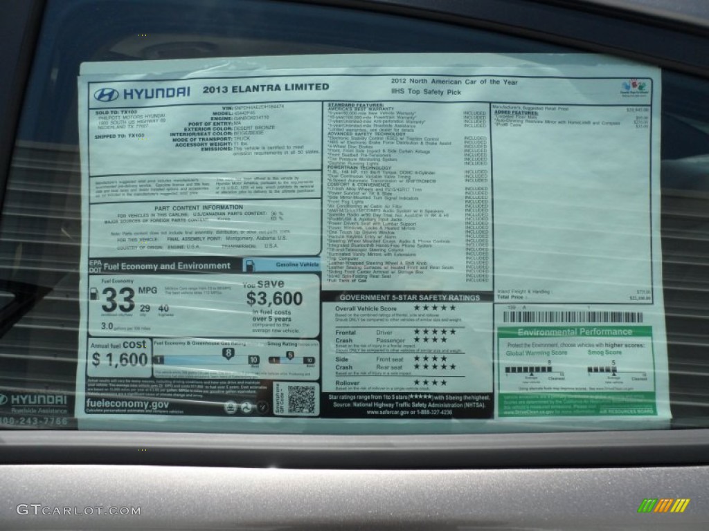 2013 Elantra Limited - Desert Bronze / Beige photo #36