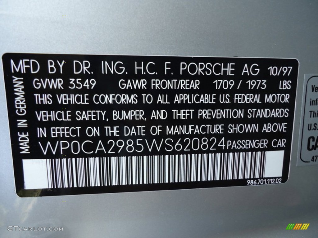 1998 Porsche Boxster Standard Boxster Model Info Tag Photo #66945451