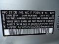 1998 Porsche Boxster Standard Boxster Model Info Tag