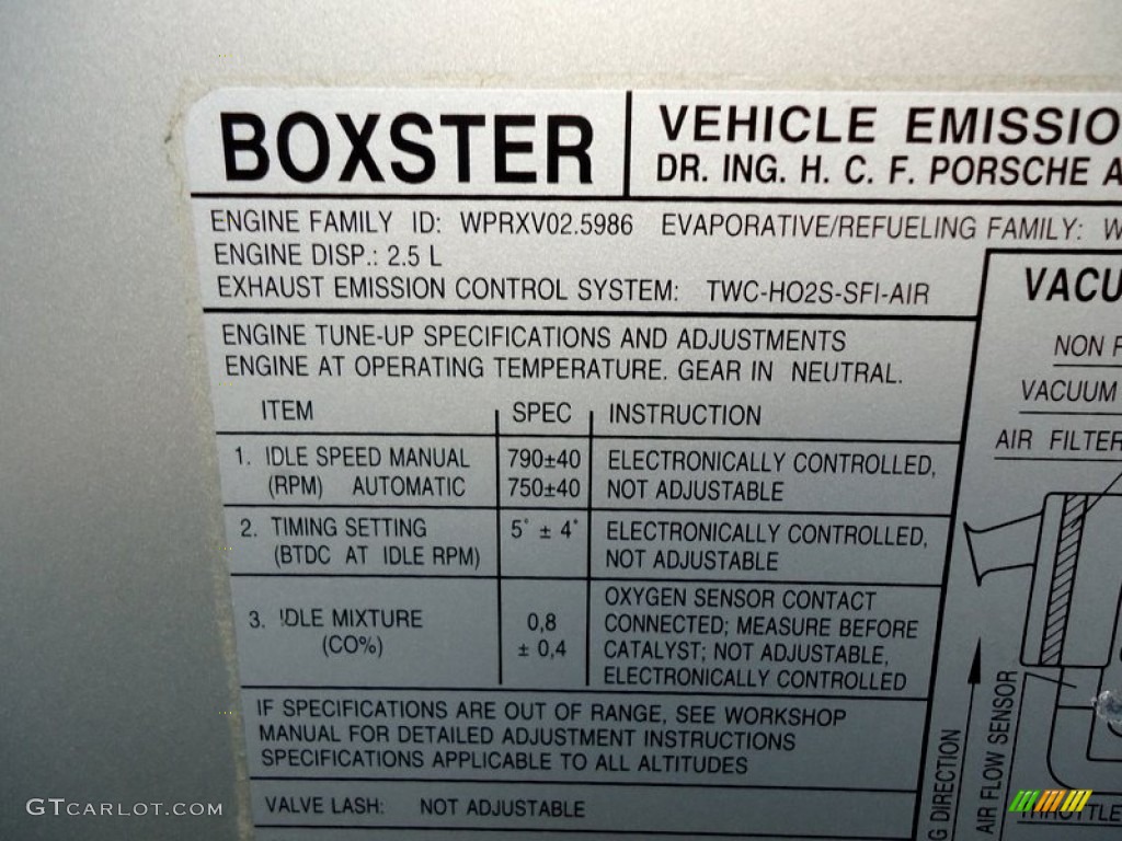 1998 Porsche Boxster Standard Boxster Model Info Tag Photo #66945463