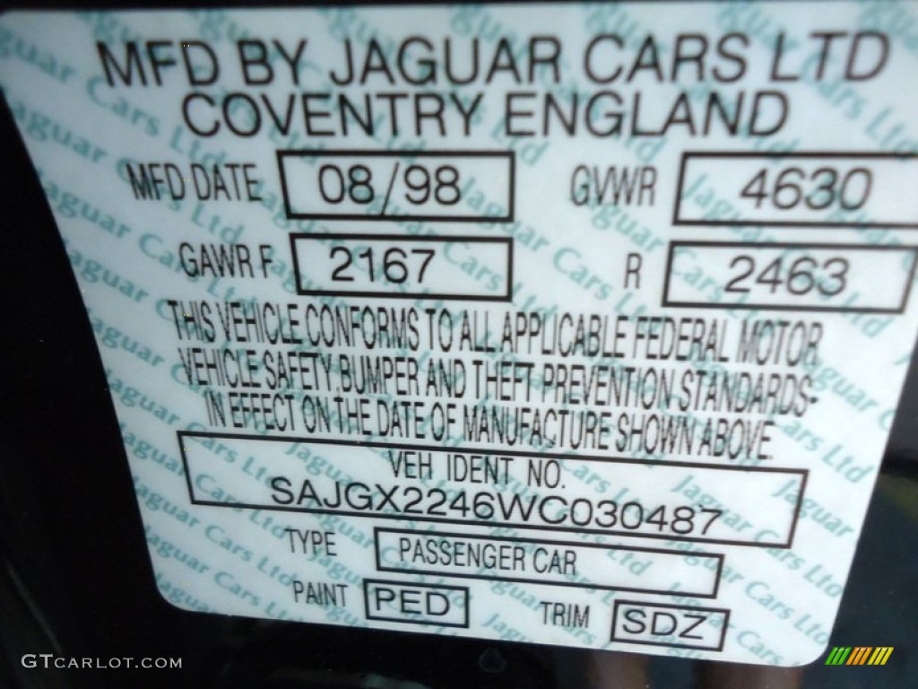 1998 XK Color Code PED for Anthracite Metallic Photo #66946130
