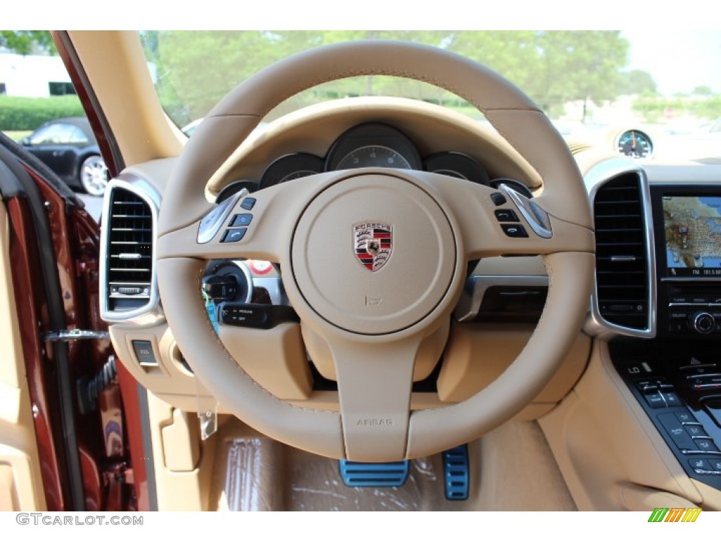 2012 Porsche Cayenne S Luxor Beige Steering Wheel Photo #66949985