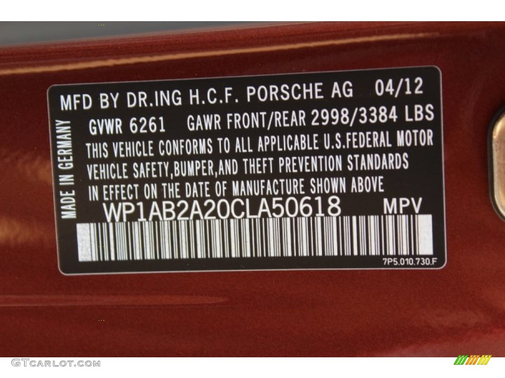 2012 Porsche Cayenne S Info Tag Photo #66950036
