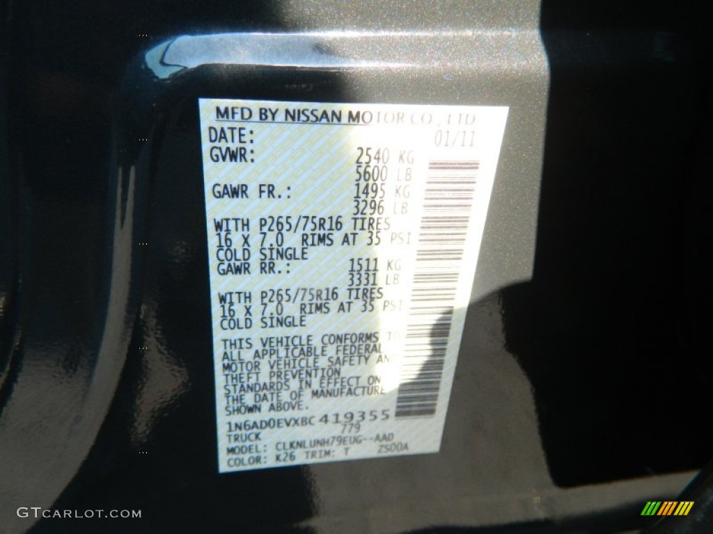 2011 Nissan Frontier Pro-4X Crew Cab 4x4 Color Code Photos
