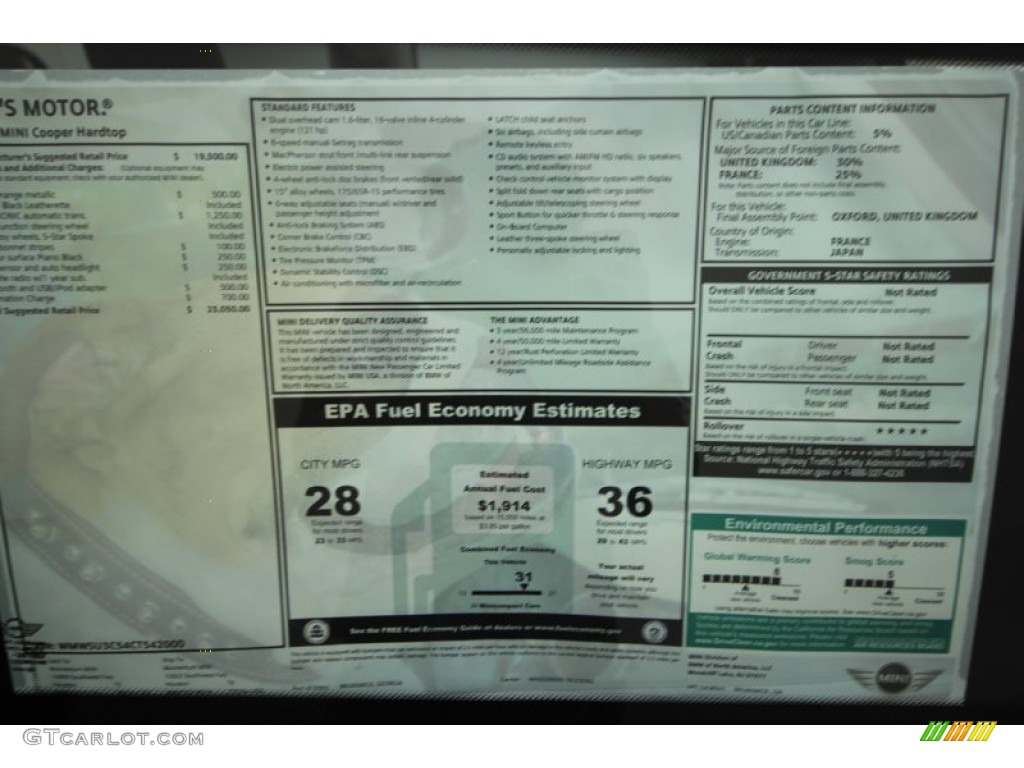 2012 Mini Cooper Hardtop Window Sticker Photo #66967915
