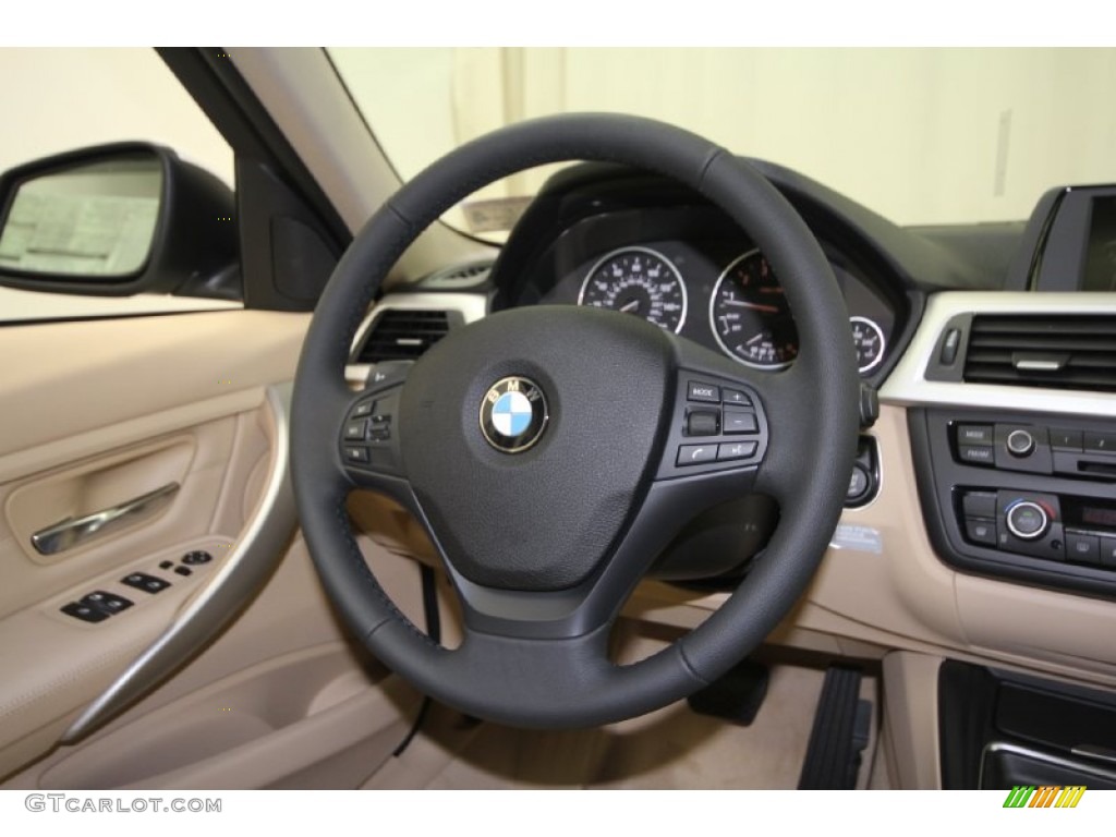 2012 BMW 3 Series 328i Sedan Venetian Beige Steering Wheel Photo #66969826