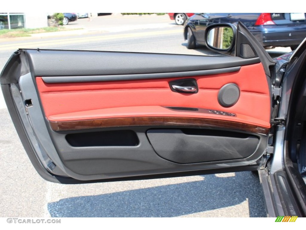 2012 BMW 3 Series 328i Convertible Coral Red/Black Door Panel Photo #66975292