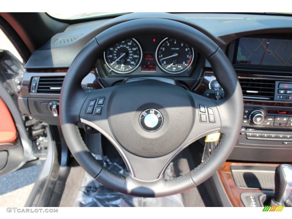 2012 BMW 3 Series 328i Convertible Coral Red/Black Steering Wheel Photo #66975352