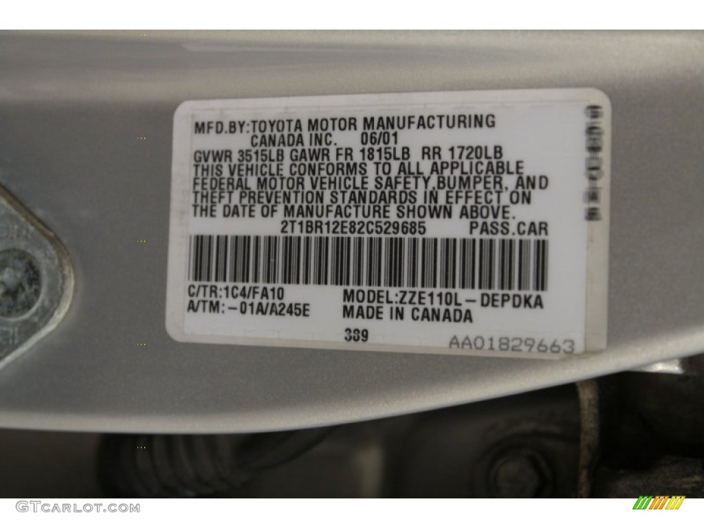2002 Corolla Color Code 1C4 for Silverstream Opal Photo #66985411