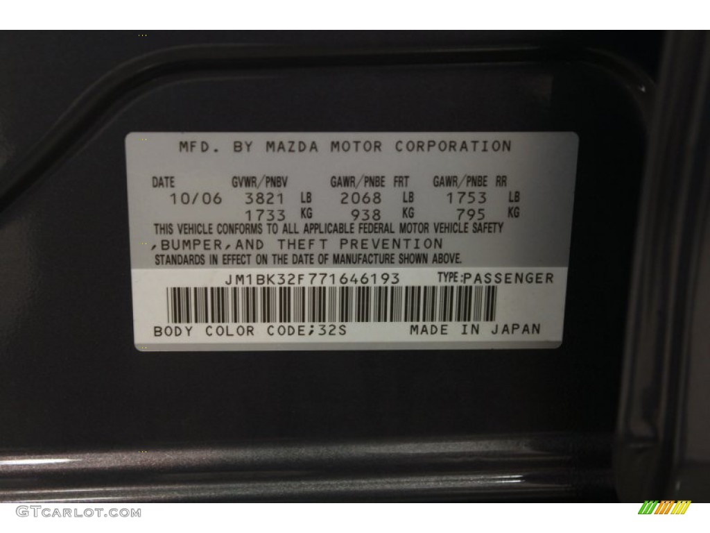 2007 MAZDA3 Color Code 32S for Galaxy Gray Mica Photo #66986146