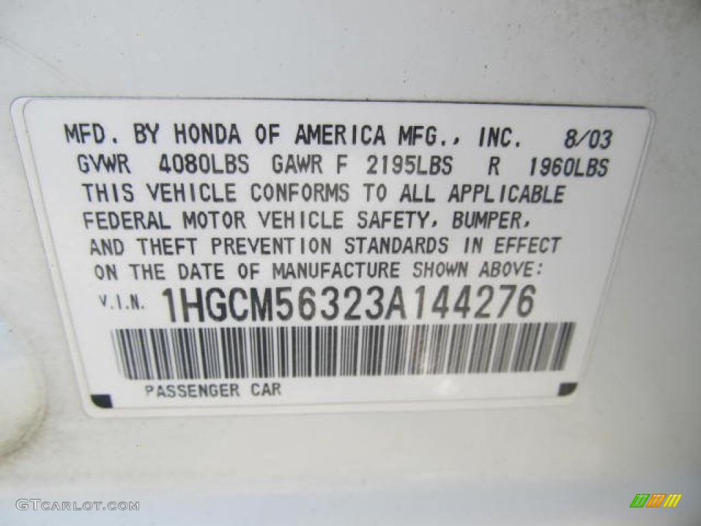 2003 Accord LX Sedan - Taffeta White / Ivory photo #14