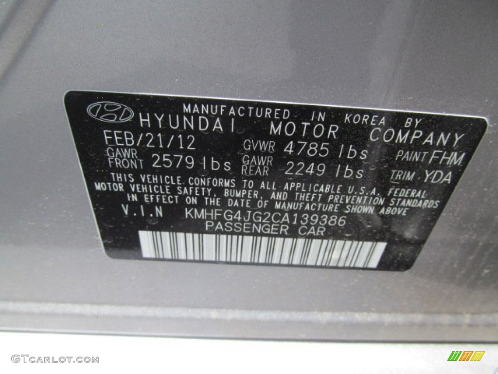 2012 Azera Color Code FHM for Hyper Silver Metallic Photo #66998272