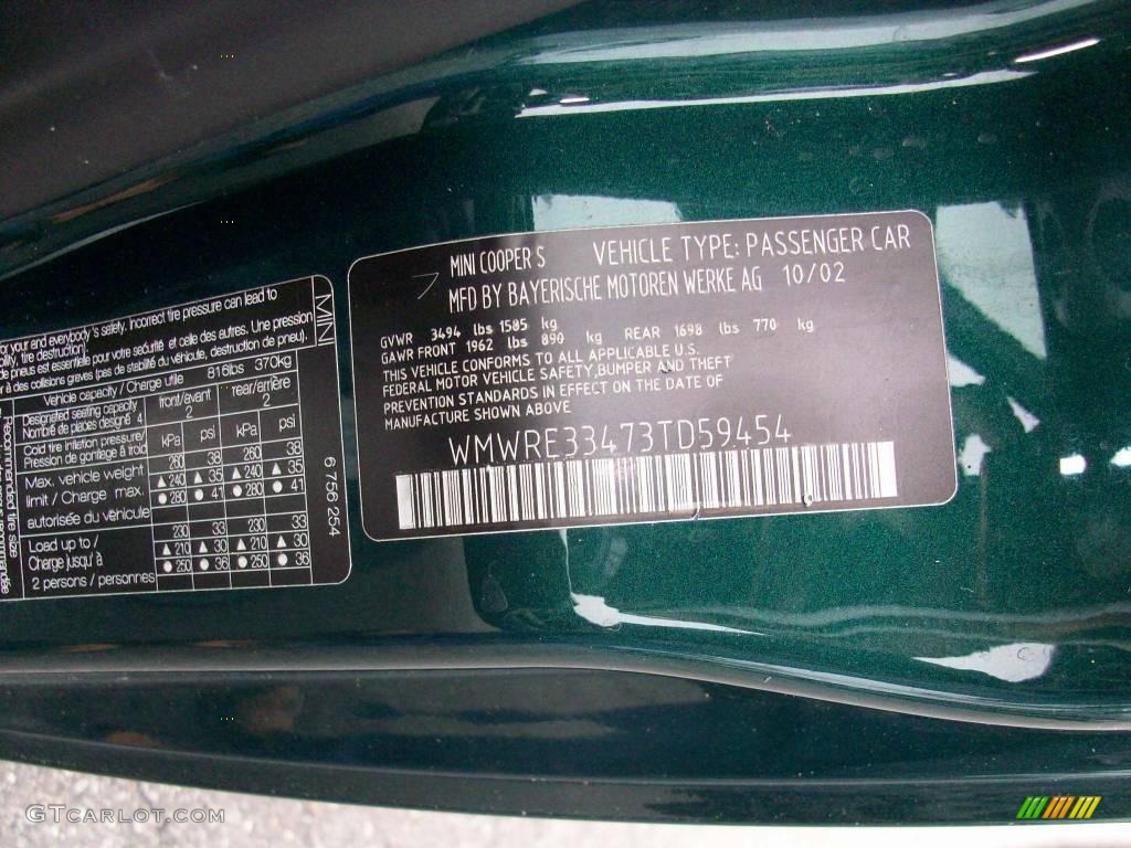 2003 Mini Cooper S Hardtop Info Tag Photos