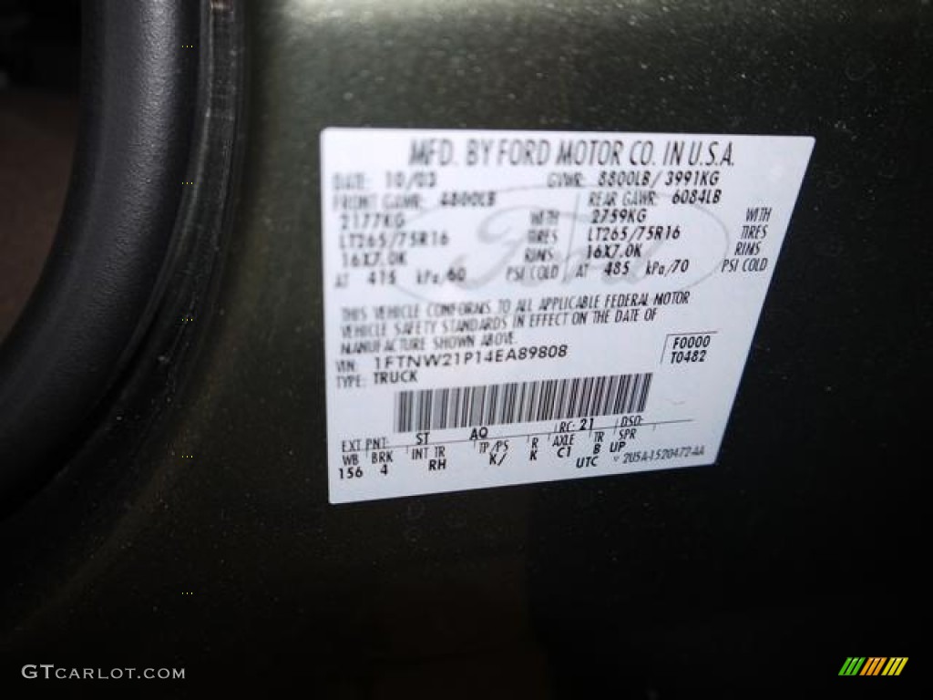2004 F250 Super Duty Color Code ST for Estate Green Metallic Photo #67000021