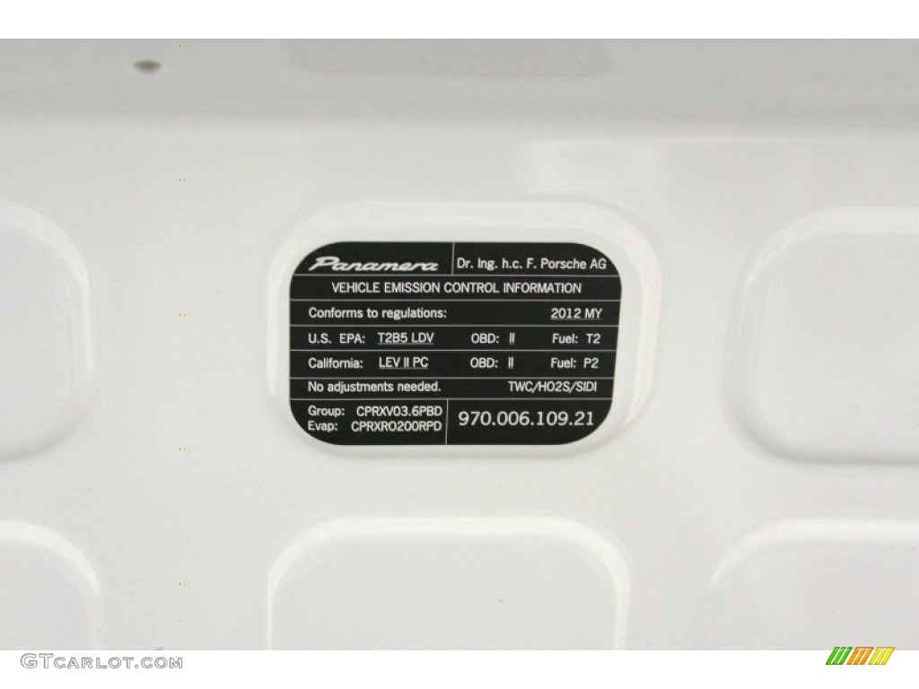 2012 Porsche Panamera 4 Info Tag Photo #67008673