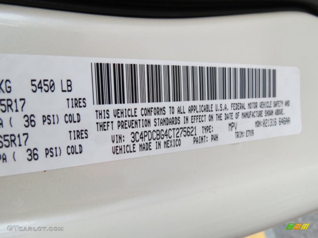 2012 Journey Color Code PWH for Ivory White Tri-Coat Photo #67009324