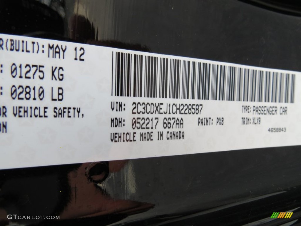 2012 Charger Color Code PX8 for Pitch Black Photo #67010023