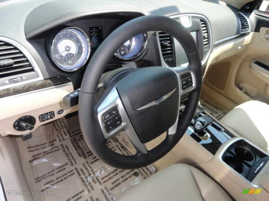 2012 Chrysler 300 Limited Black/Light Frost Beige Steering Wheel Photo #67010257