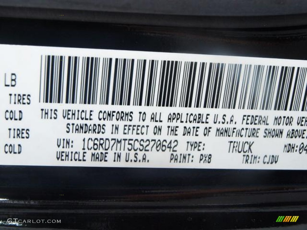 2012 Ram 1500 Color Code PX8 for Black Photo #67034229