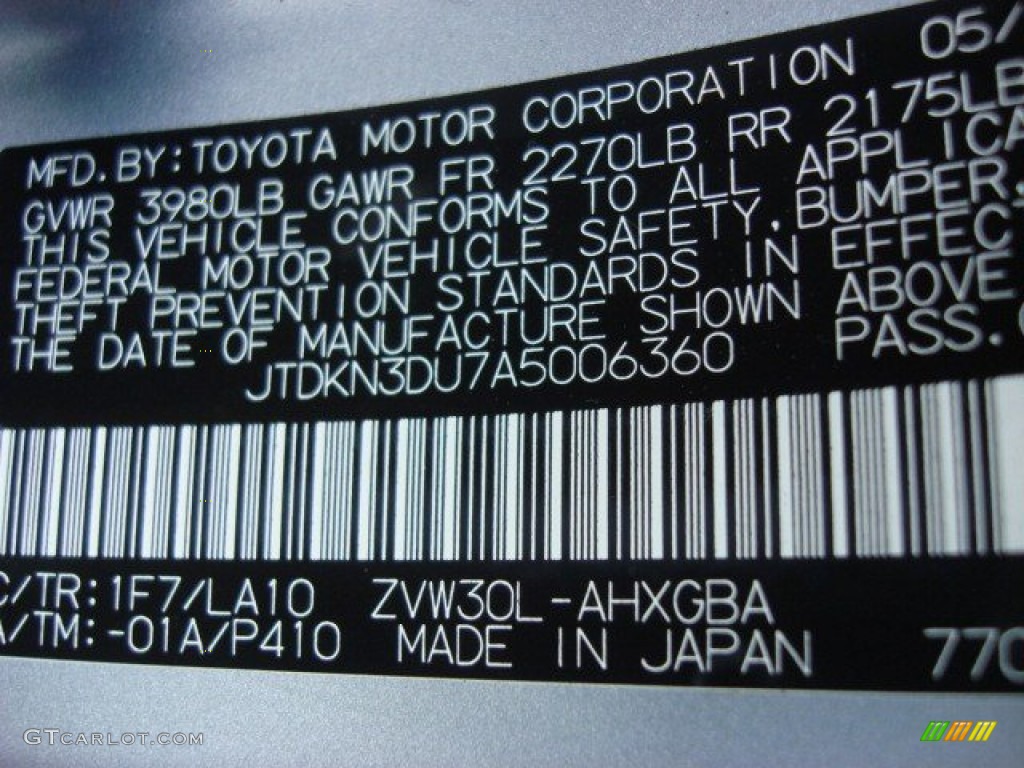 2010 Prius Color Code 1F7 for Classic Silver Metallic Photo #67036122