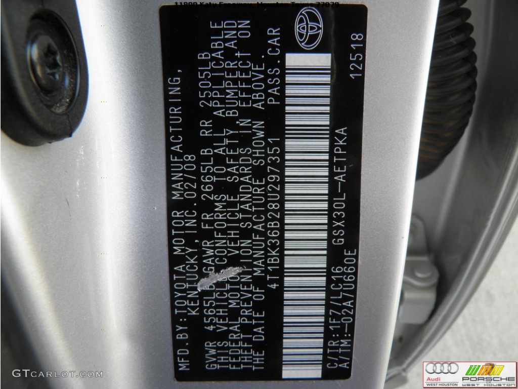 2008 Avalon Touring - Classic Silver Metallic / Ash Gray photo #35