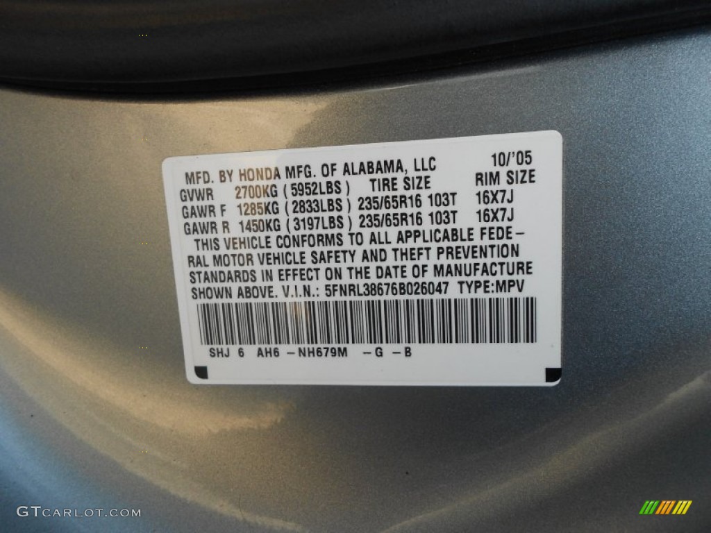 2006 Odyssey Color Code NH679M for Slate Green Metallic Photo #67039632