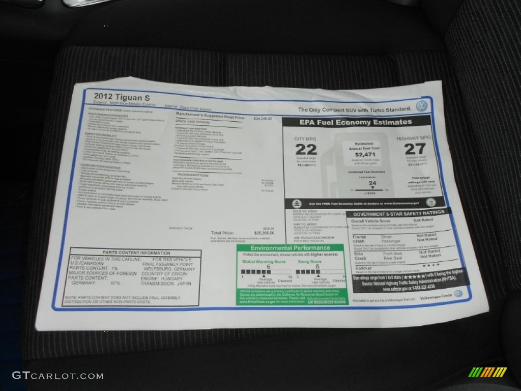 2012 Volkswagen Tiguan S Window Sticker Photo #67039836