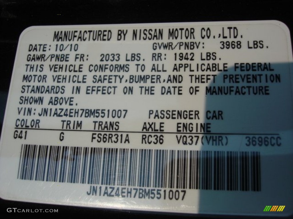 2011 370Z Color Code G41 for Magnetic Black Photo #67041327