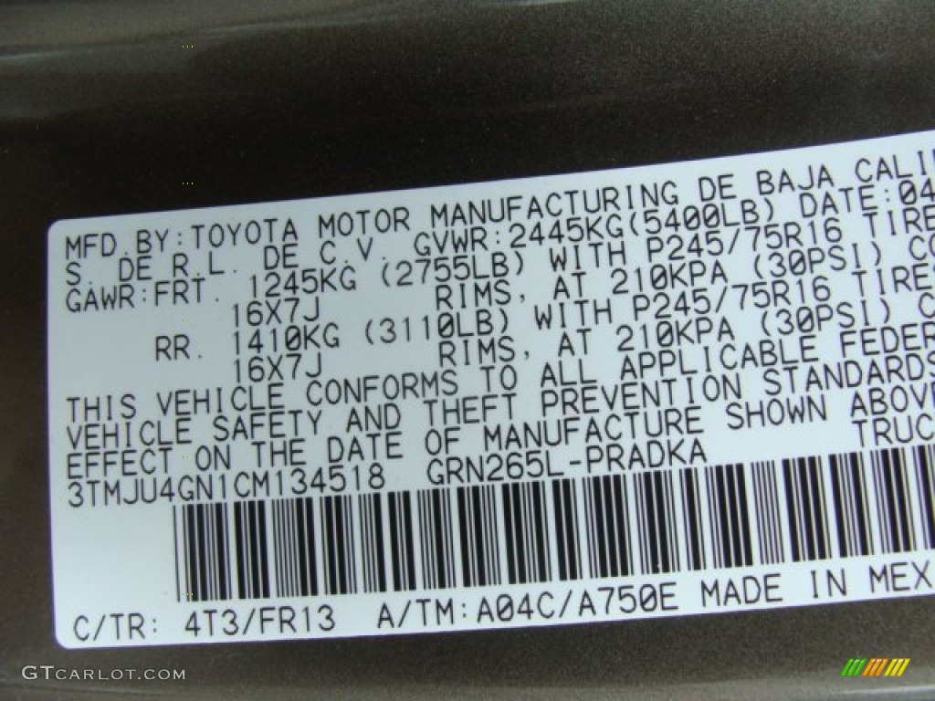 2012 Tacoma V6 Prerunner Double Cab - Pyrite Mica / Graphite photo #12