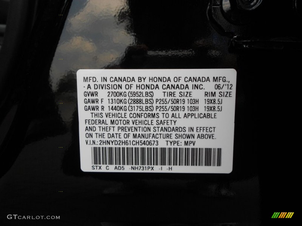 2012 MDX Color Code NH731PX for Crystal Black Pearl Photo #67043971