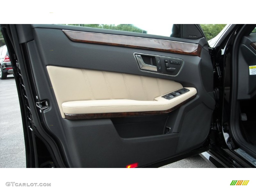 2012 Mercedes-Benz E 350 Sedan Almond/Black Door Panel Photo #67053477