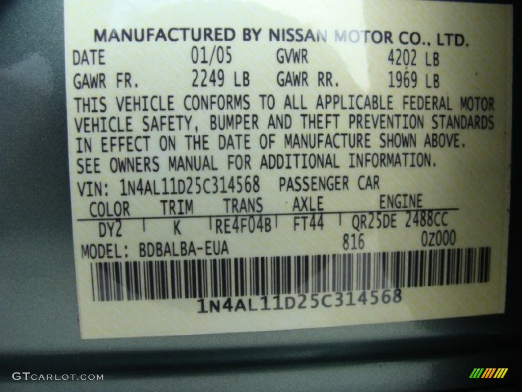 2005 Altima Color Code DY2 for Mystic Emerald Green Photo #67061762