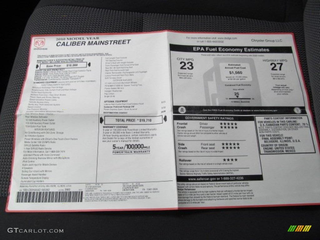 2010 Dodge Caliber Mainstreet Window Sticker Photo #67072724