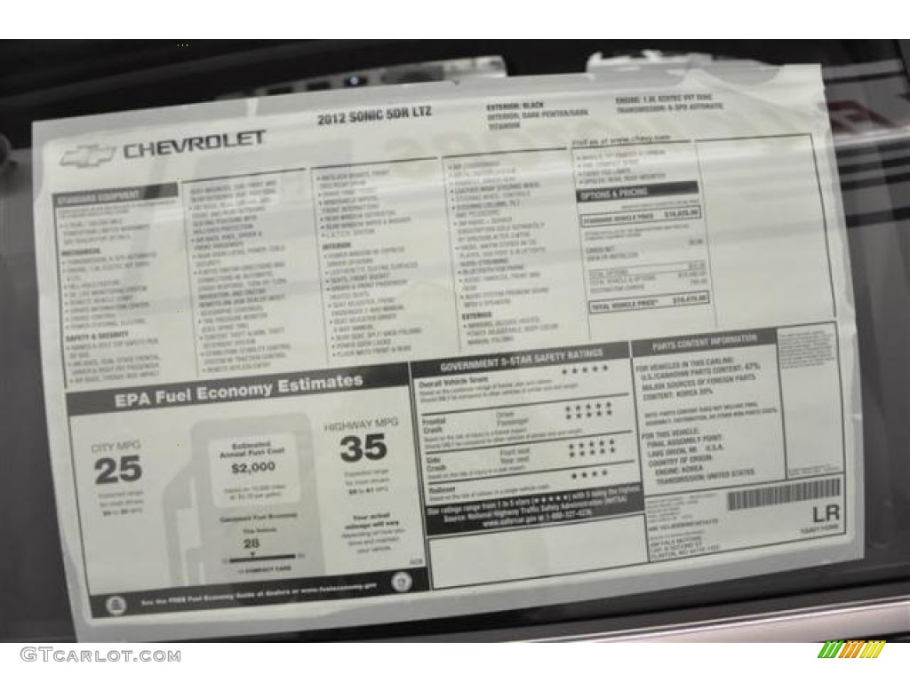 2012 Sonic LTZ Hatch - Black / Dark Pewter/Dark Titanium photo #27