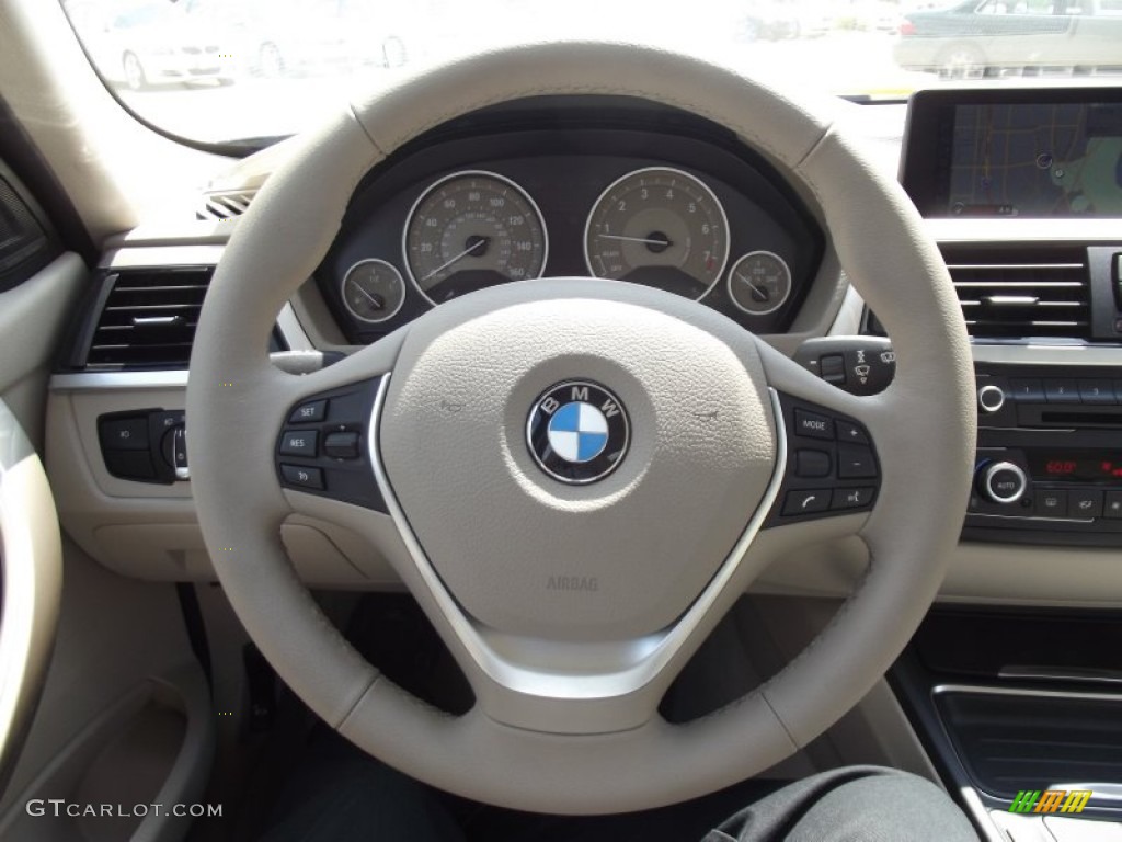 2012 BMW 3 Series 335i Sedan Oyster/Dark Oyster Steering Wheel Photo #67087804