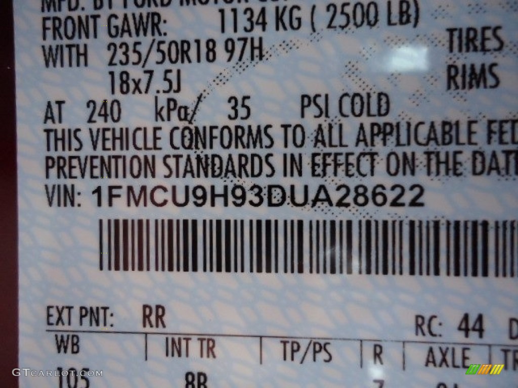 2013 Escape Color Code RR for Ruby Red Metallic Photo #67095538