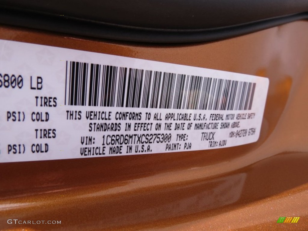 2012 Ram 1500 Color Code PJA for Tequila Sunrise Pearl Photo #67108593
