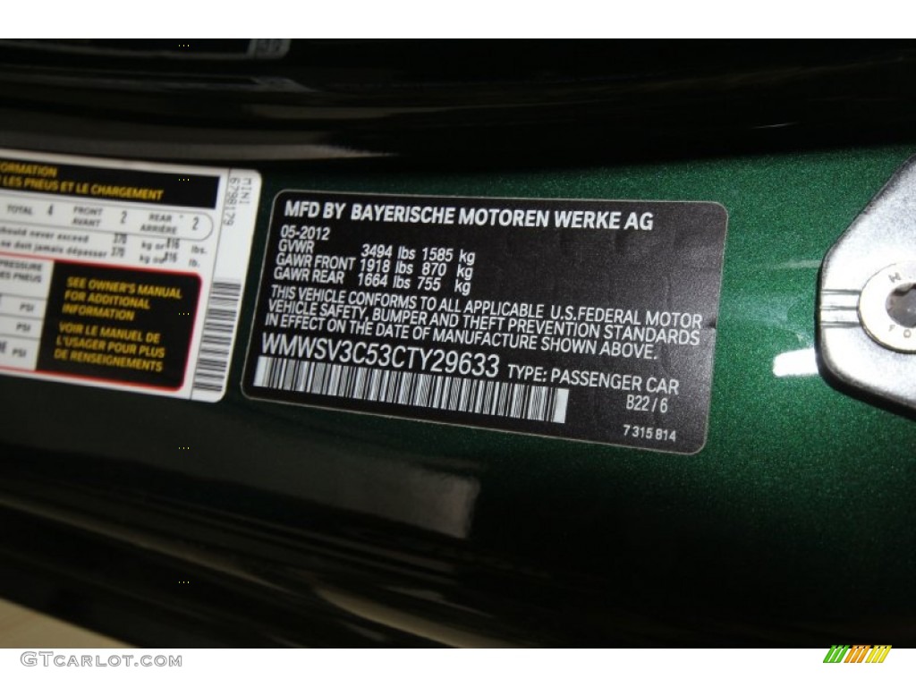 2012 Cooper Color Code B22 for British Racing Green II Metallic Photo #67119423